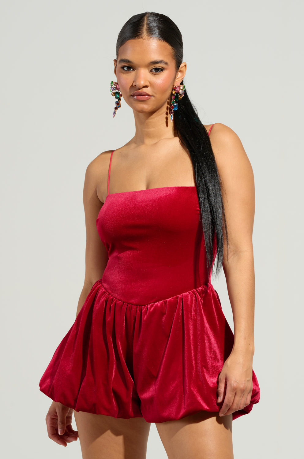 THIS MOMENT VELVET ROMPER IN RED