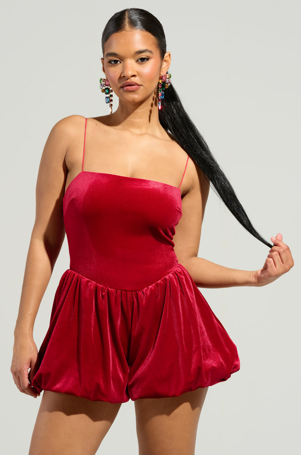 THIS MOMENT VELVET ROMPER IN RED