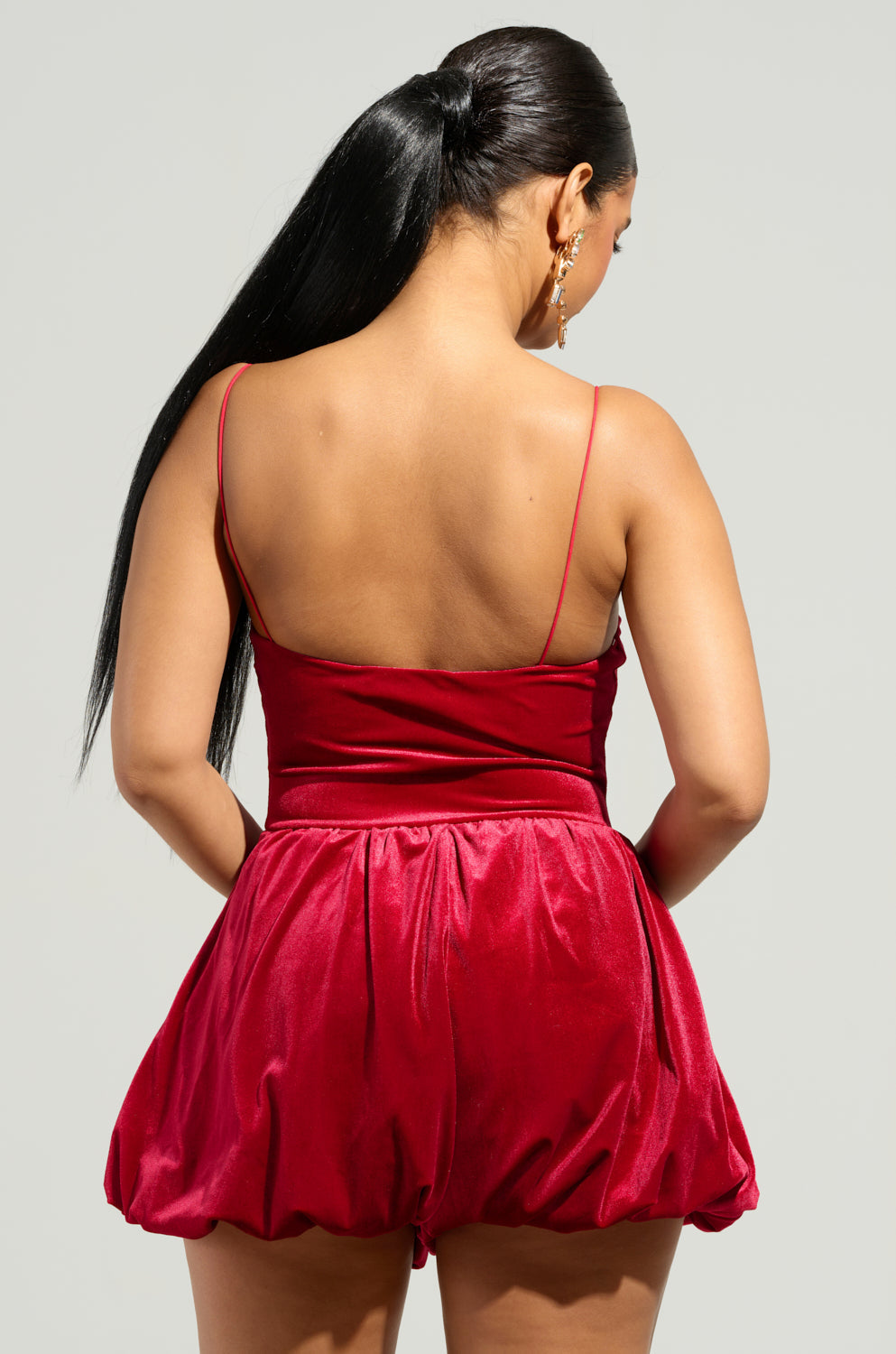 THIS MOMENT VELVET ROMPER IN RED