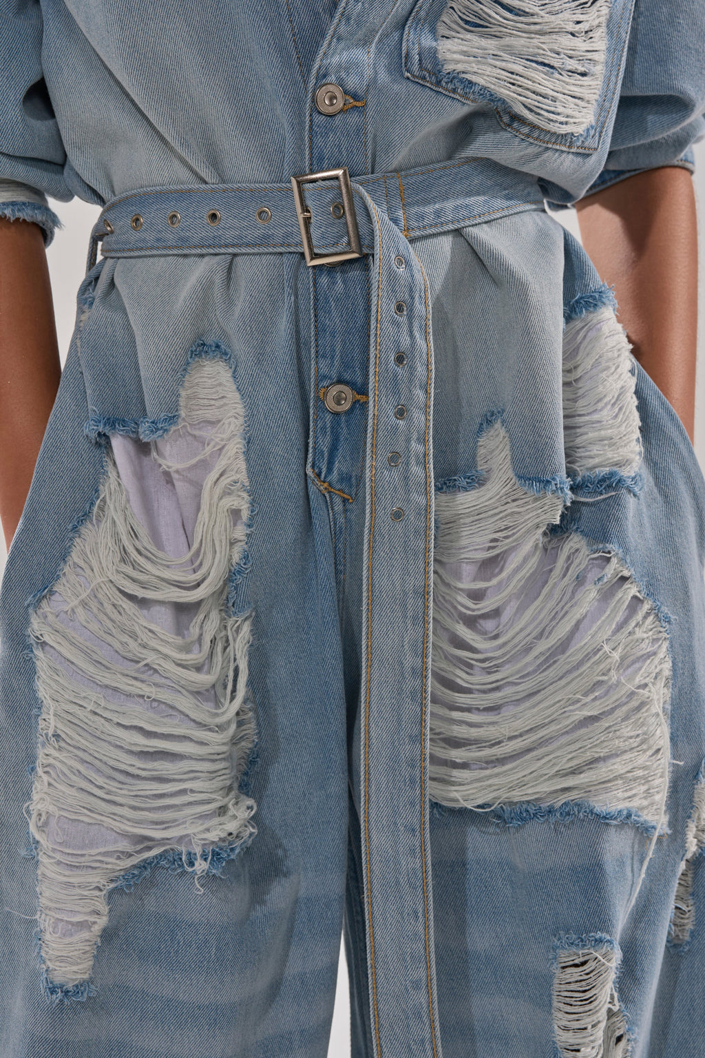 NOT TODAY EXTREME OVERSIZED DISTRESSED DENIM JUMPSUIT