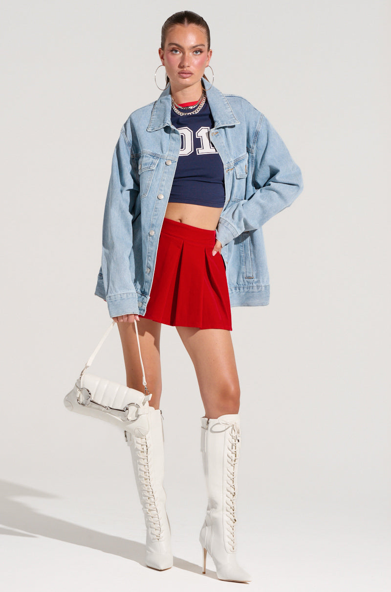 DONT LOOK BACK VELVET MINI SKIRT IN RED