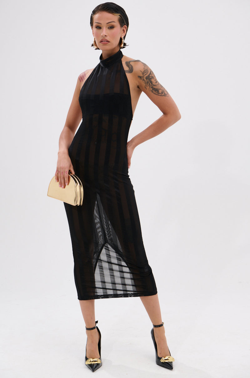CAN'T FORGET ME SATIN MESH MIDI DRESS