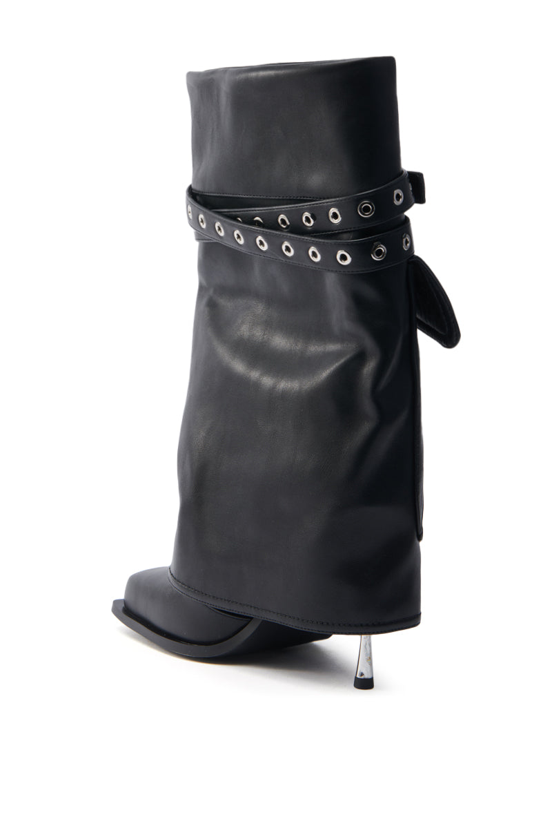 AZALEA WANG SAYLAH BLACK FOLD OVER STILETTO BOOTIE