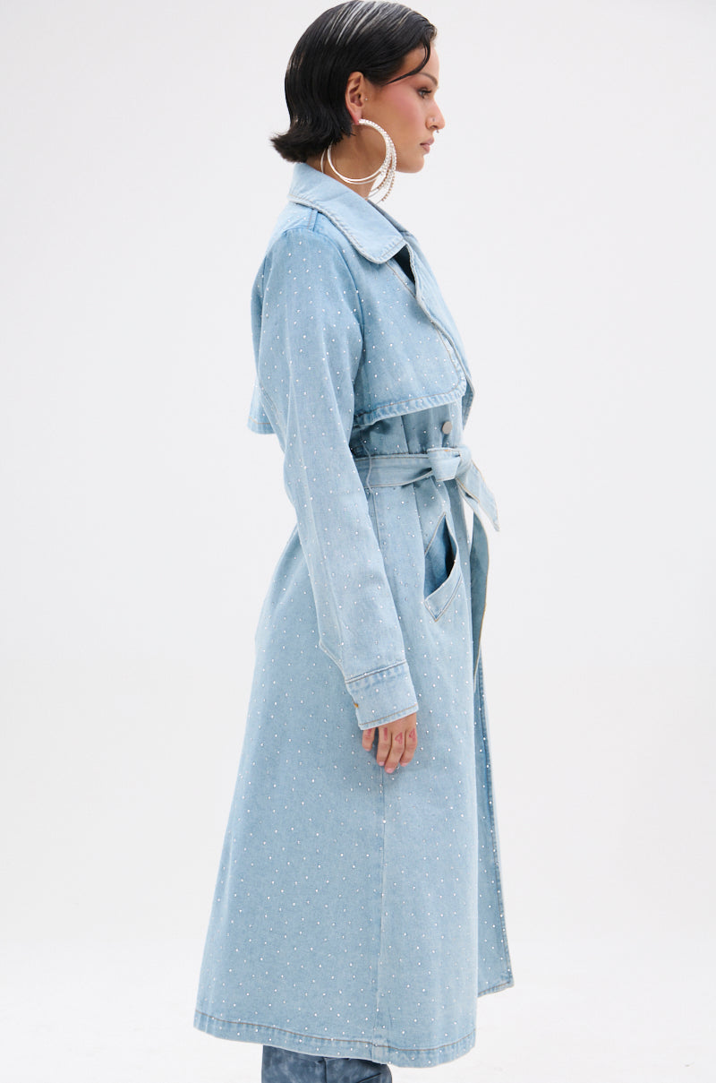 REYA RHINESTONE DENIM TRENCH
