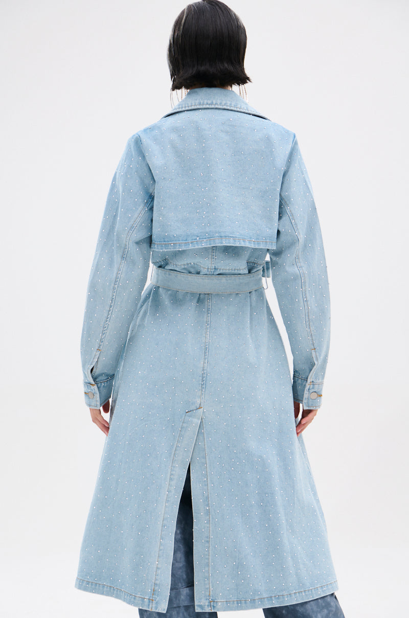 REYA RHINESTONE DENIM TRENCH