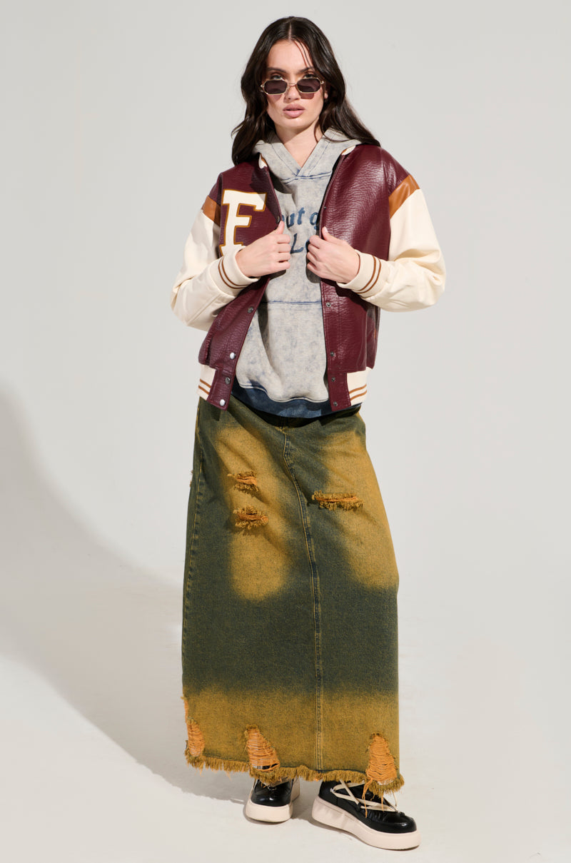 ROCKIT FAUX LEATHER VARSITY BOMBER