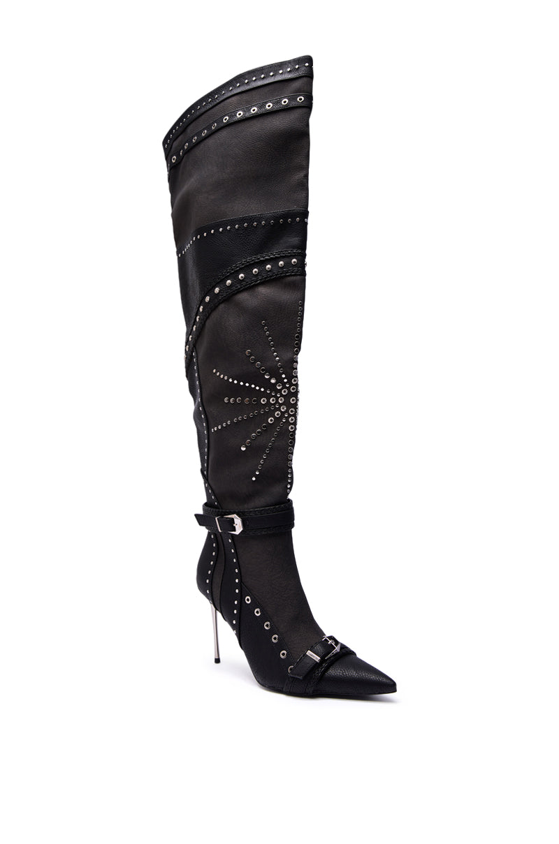 AZALEA WANG SEASON BLACK MULTI EMBELLISHED STILETTO BOOT