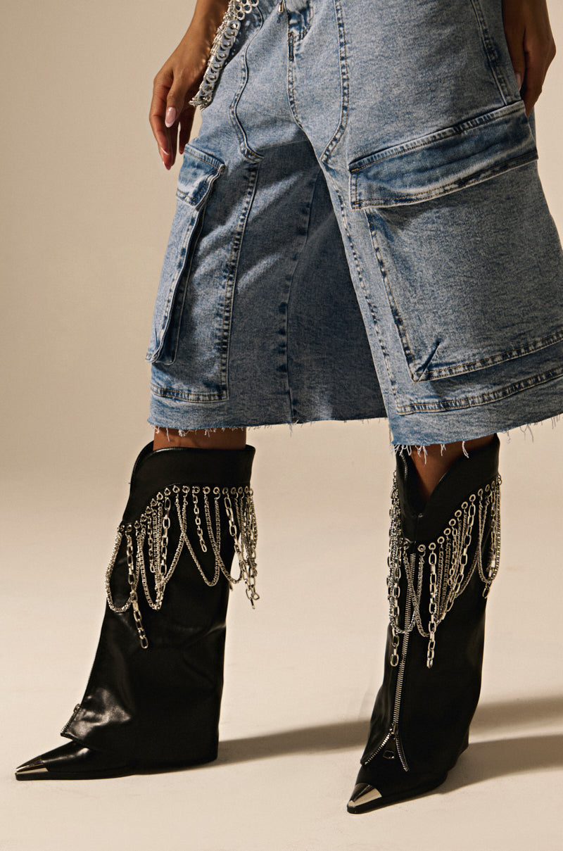 AZALEA WANG SINISTER BLACK WESTERN CHUNKY BOOT