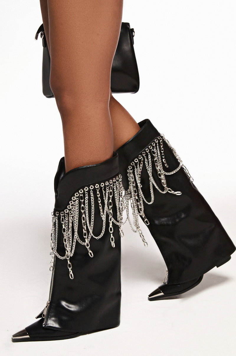 AZALEA WANG SINISTER BLACK WESTERN CHUNKY BOOT