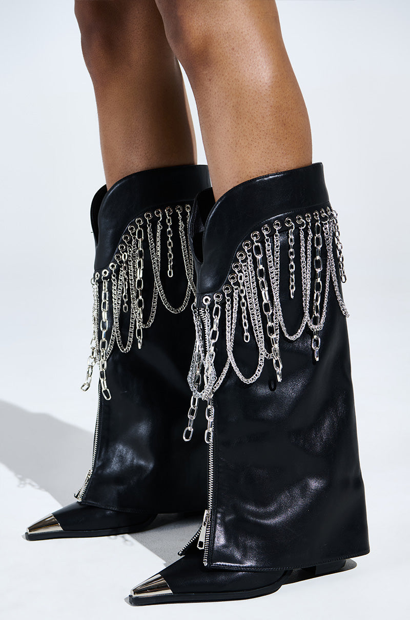 AZALEA WANG SINISTER BLACK WESTERN CHUNKY BOOT
