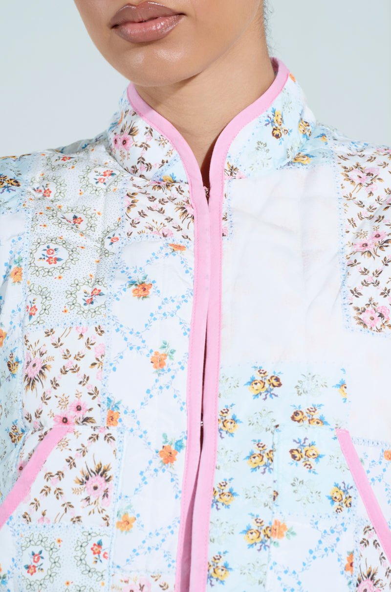 MIXED FLORAL PUFFER VEST