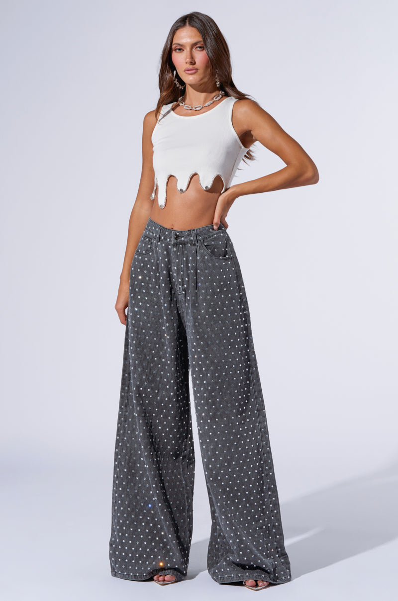 DAZZLED RHINESTONE STUDDED DENIM PANTS IN BLACK