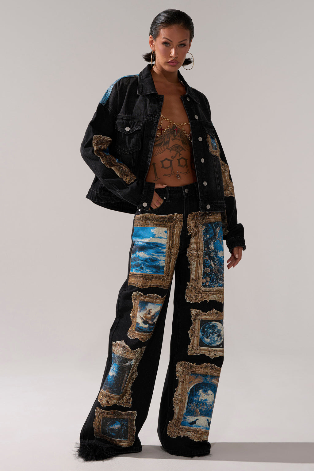 WORK OF ART GRAPHIC WIDE LEG DENIM