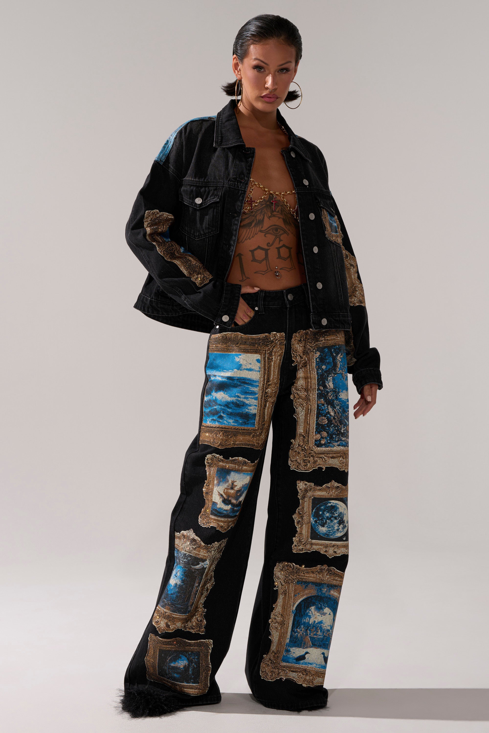 WORK OF ART GRAPHIC WIDE LEG DENIM