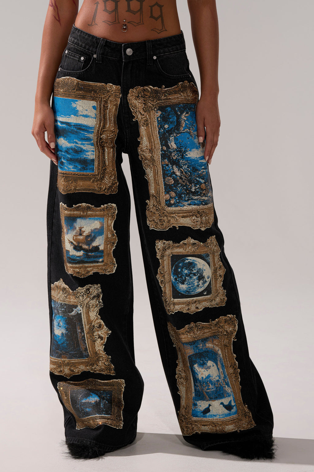 WORK OF ART GRAPHIC WIDE LEG DENIM