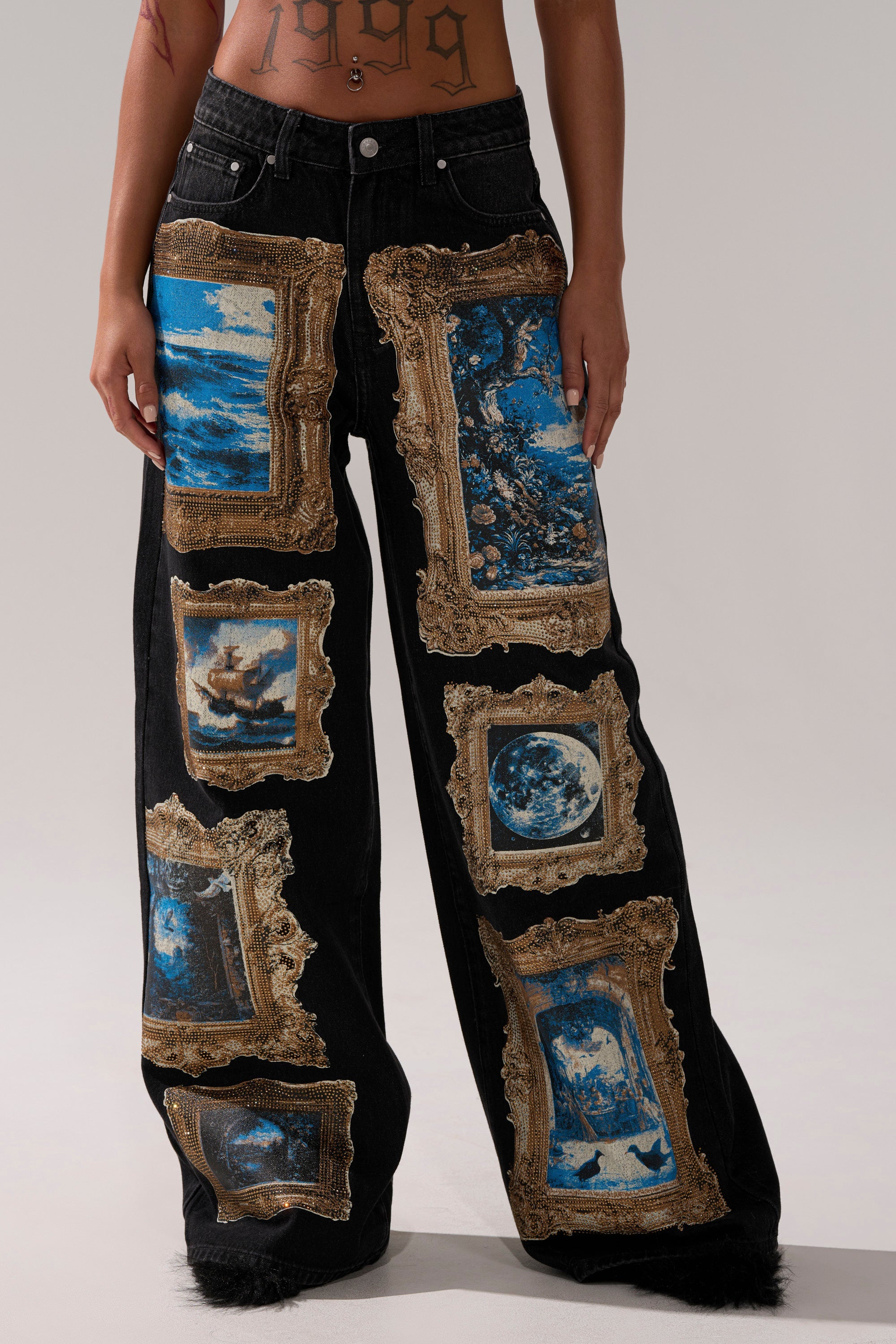 WORK OF ART GRAPHIC WIDE LEG DENIM