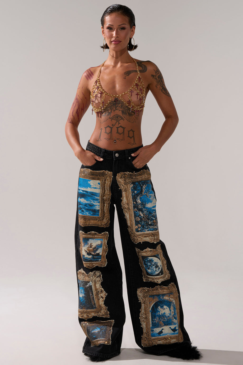 WORK OF ART GRAPHIC WIDE LEG DENIM