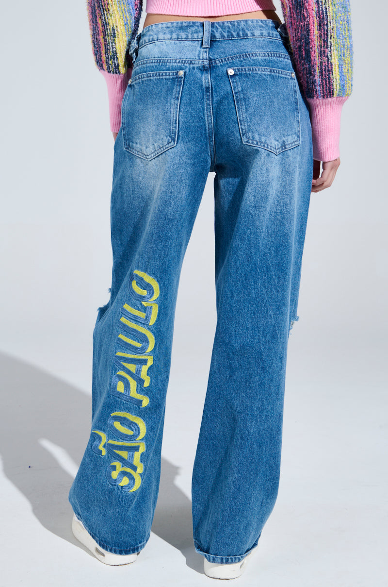 JETSETTER EMBROIDERY WIDE LEG JEANS