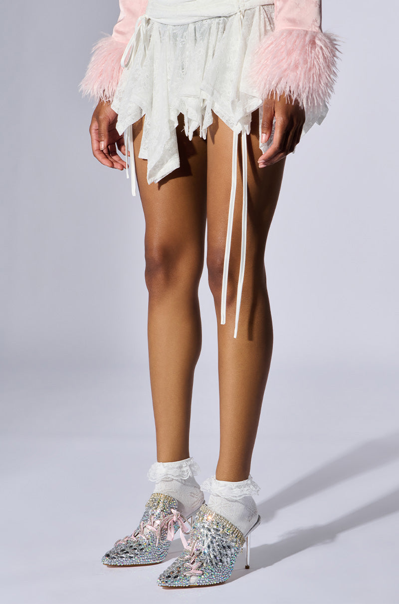 AZALEA WANG SOULMATE SILVER EMBELLISHED PUMP WITH RIBBON DETAIL