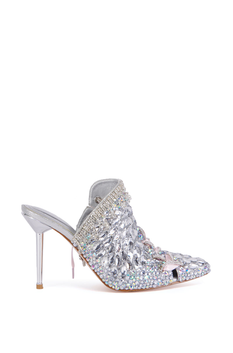 AZALEA WANG SOULMATE SILVER EMBELLISHED PUMP WITH RIBBON DETAIL