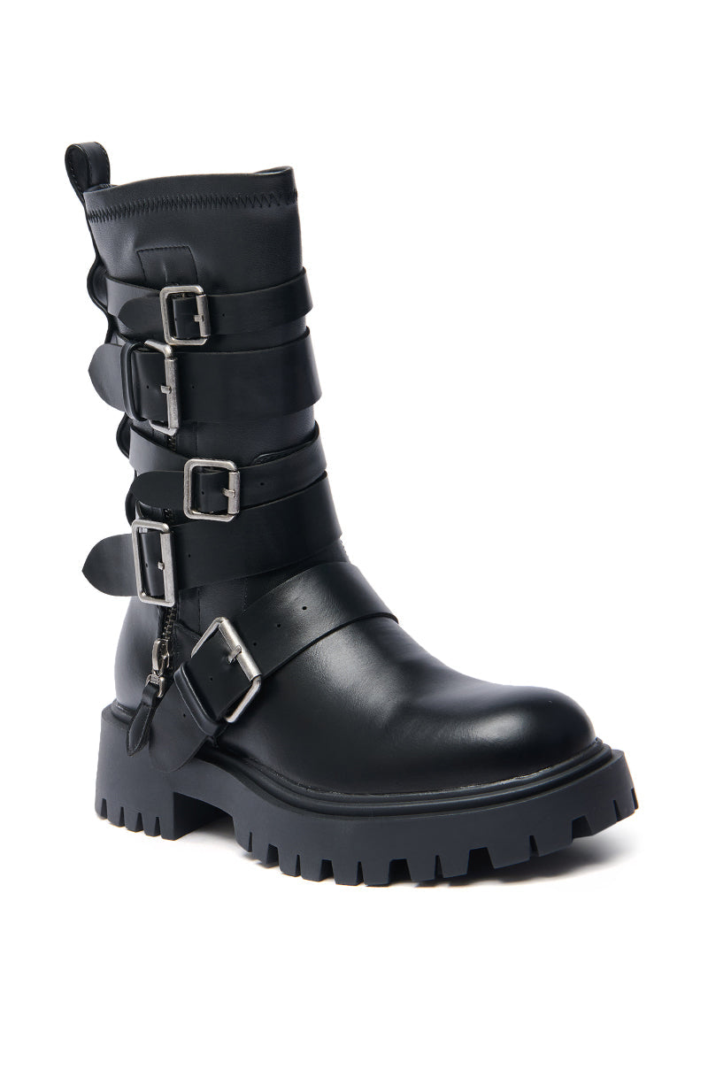 AZALEA WANG SPRIDY BLACK BELTED COMBAT BOOTIE