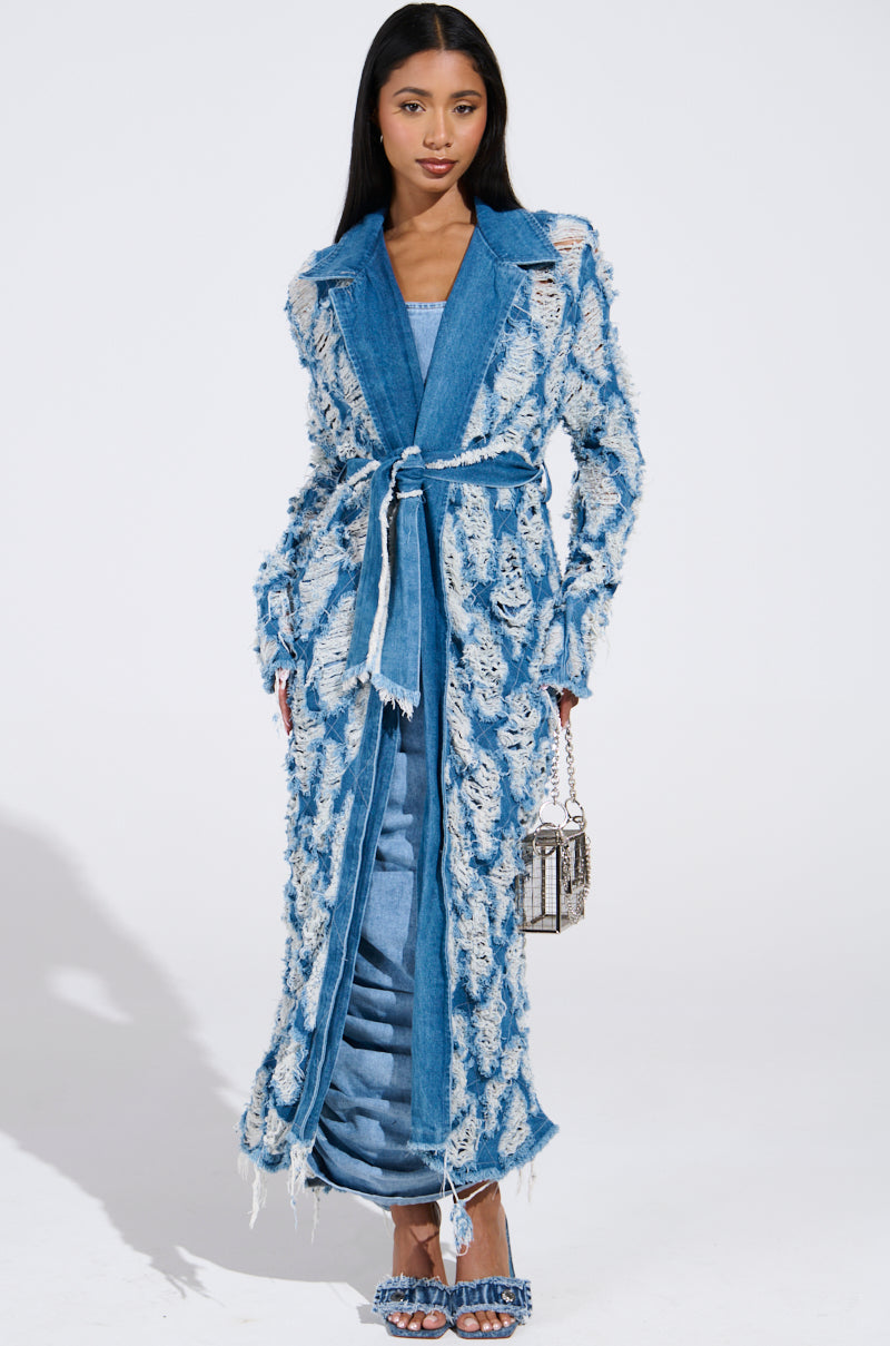 ULTRA DISTRESSED DENIM TRENCH