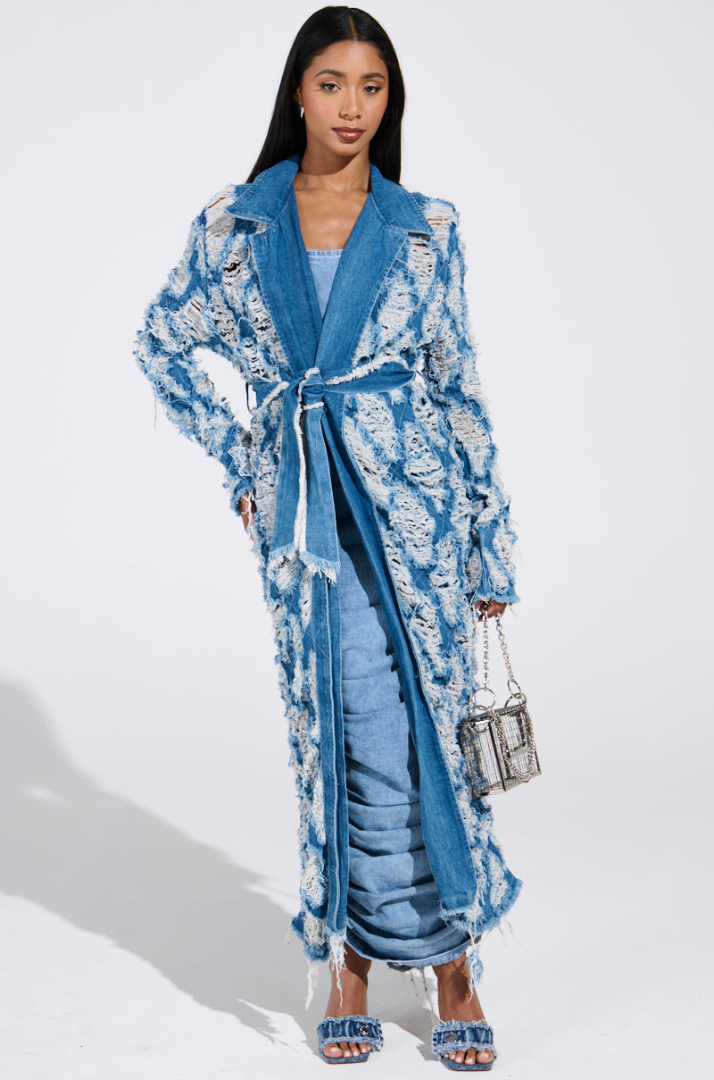 ULTRA DISTRESSED DENIM TRENCH