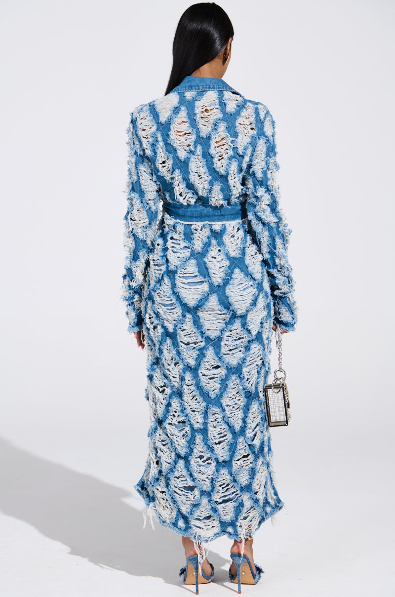 ULTRA DISTRESSED DENIM TRENCH