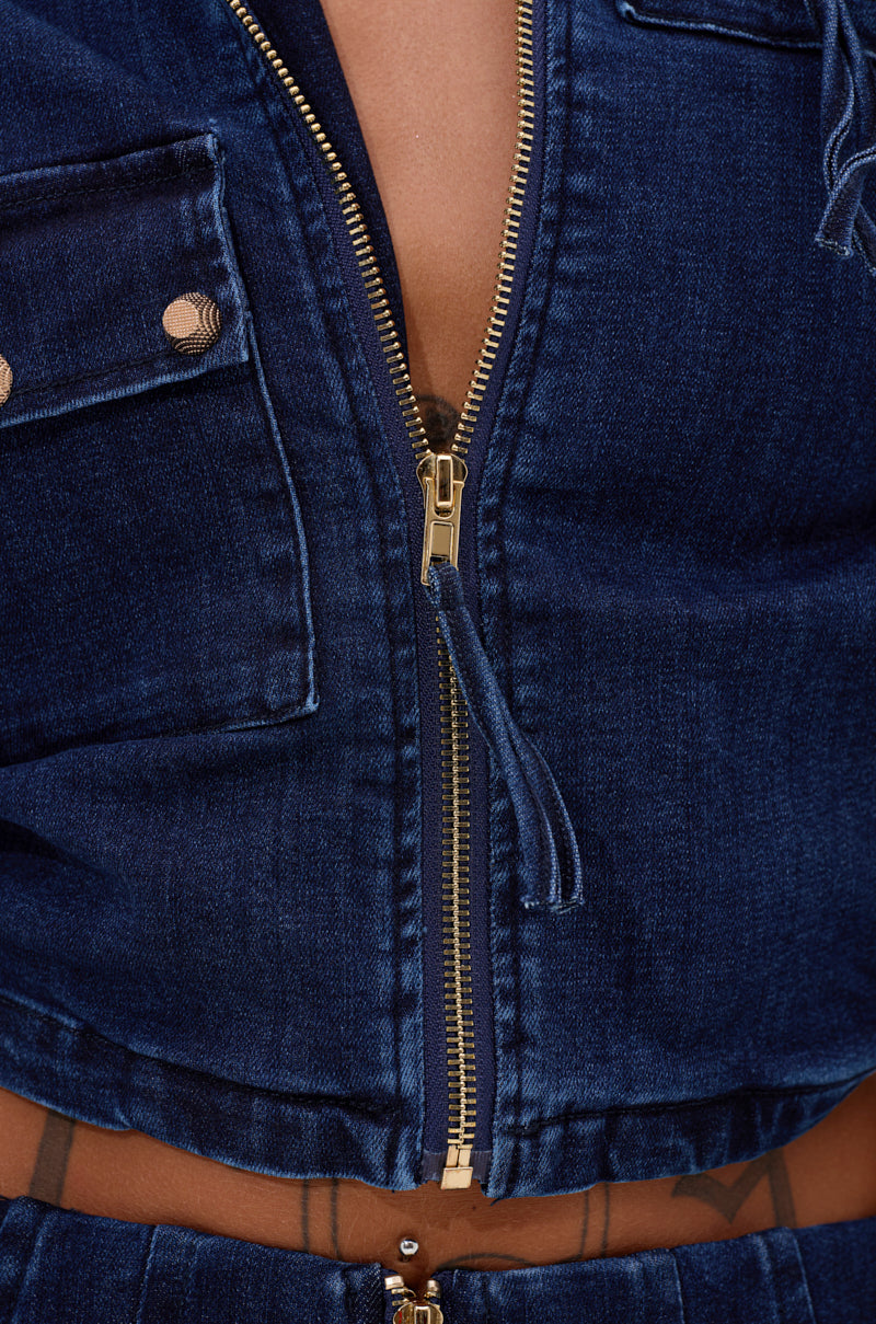 SOMETHING BETTER DENIM ZIP UP TOP