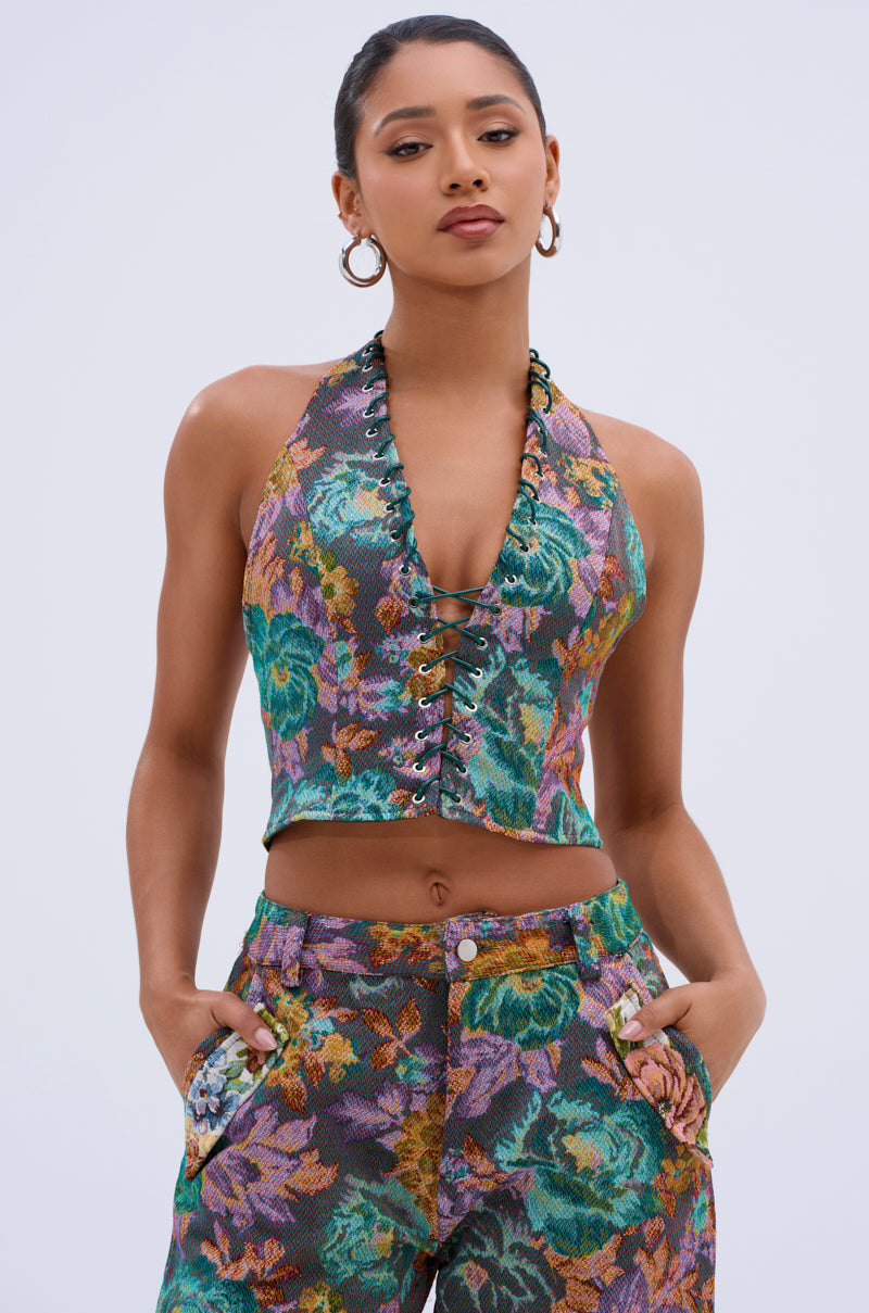 LOGAN JACQUARD LACE UP CORSET TOP