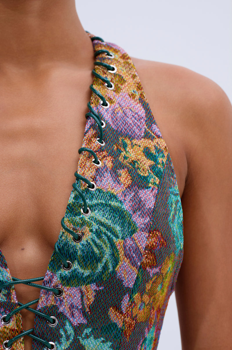 LOGAN JACQUARD LACE UP CORSET TOP