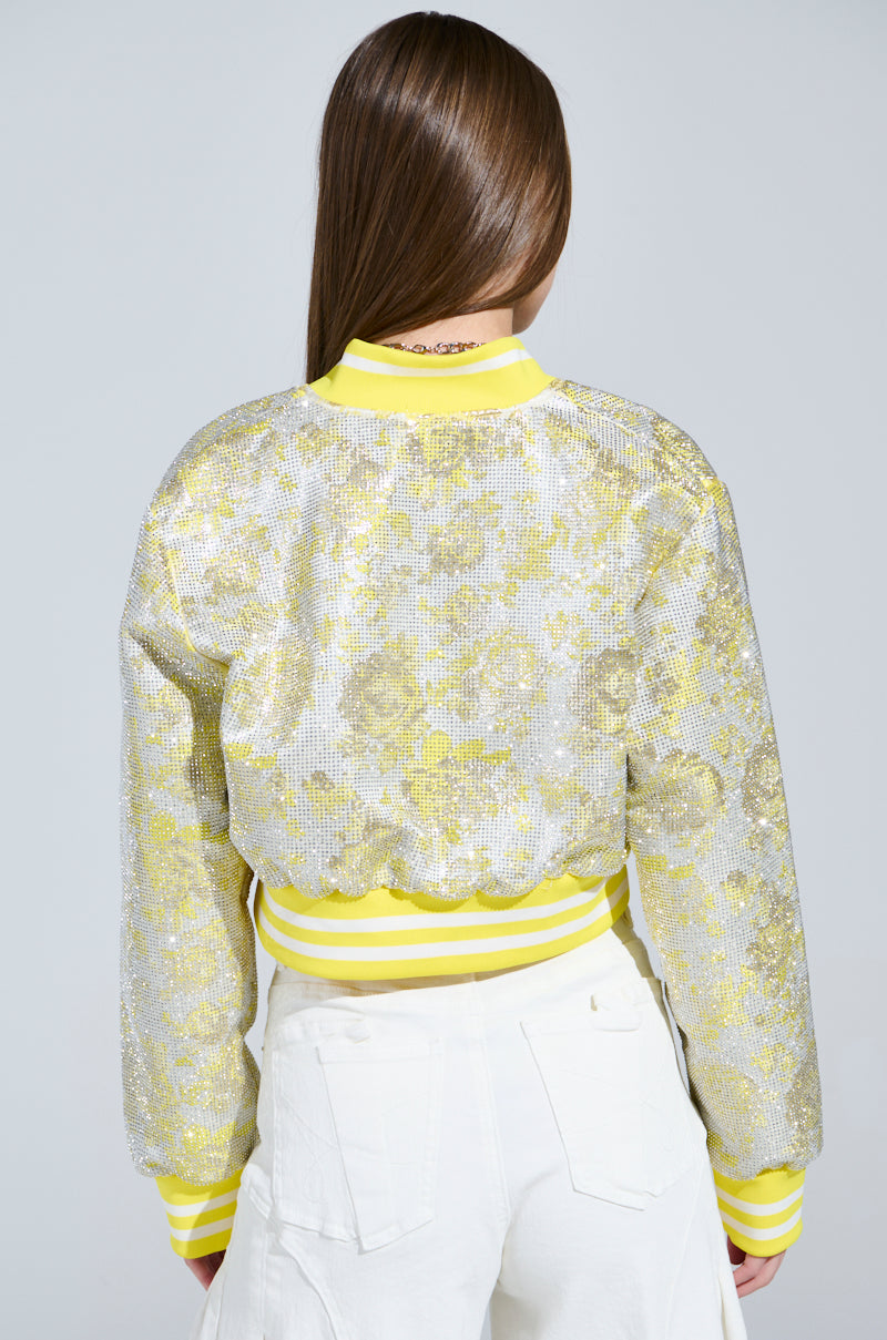 SOLEIL RHINESTONE BROCADE BOMBER