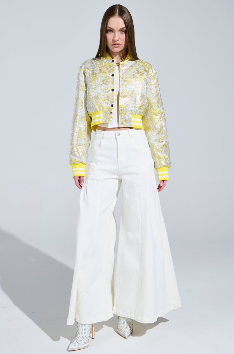 SOLEIL RHINESTONE BROCADE BOMBER