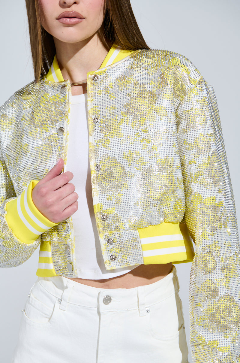 SOLEIL RHINESTONE BROCADE BOMBER