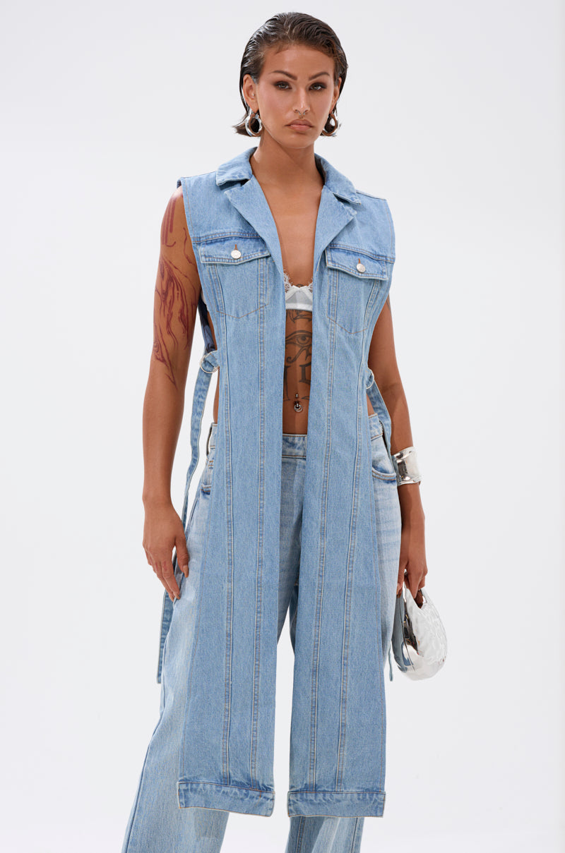 DOWN TO IT SPLIT DENIM VEST