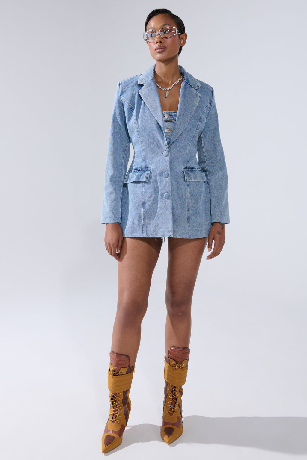 BACKLESS DENIM BLAZER