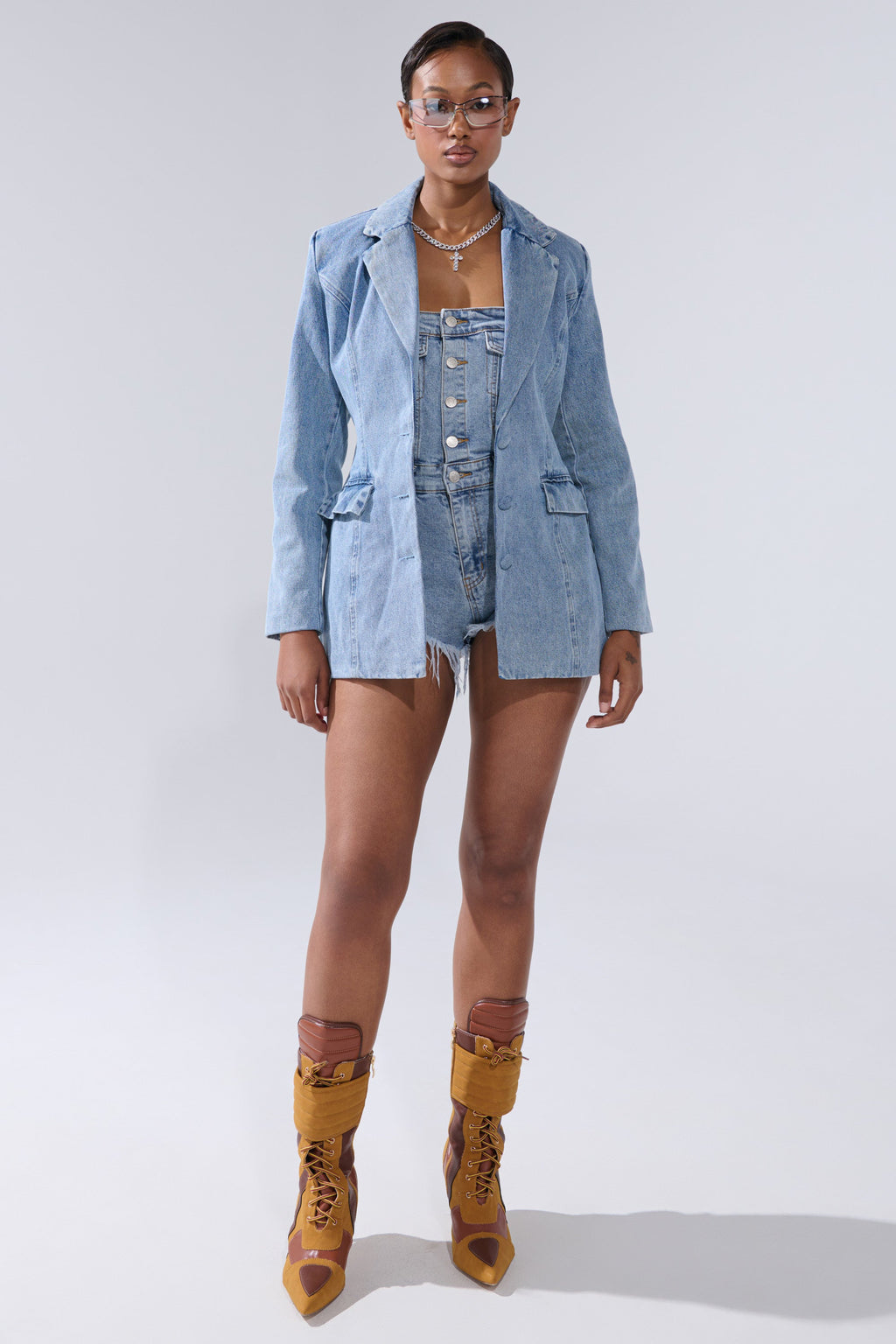 BACKLESS DENIM BLAZER
