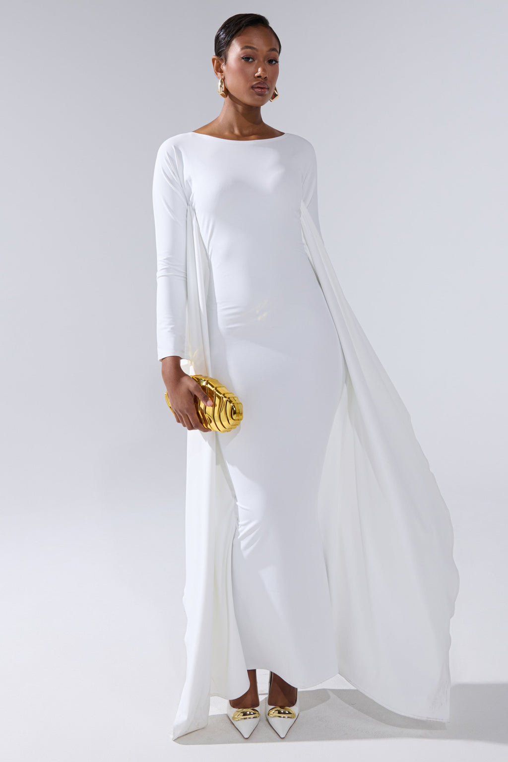 KYLIE MAXI DRESS WITH RUFFLE SLEEVES IN WHITE