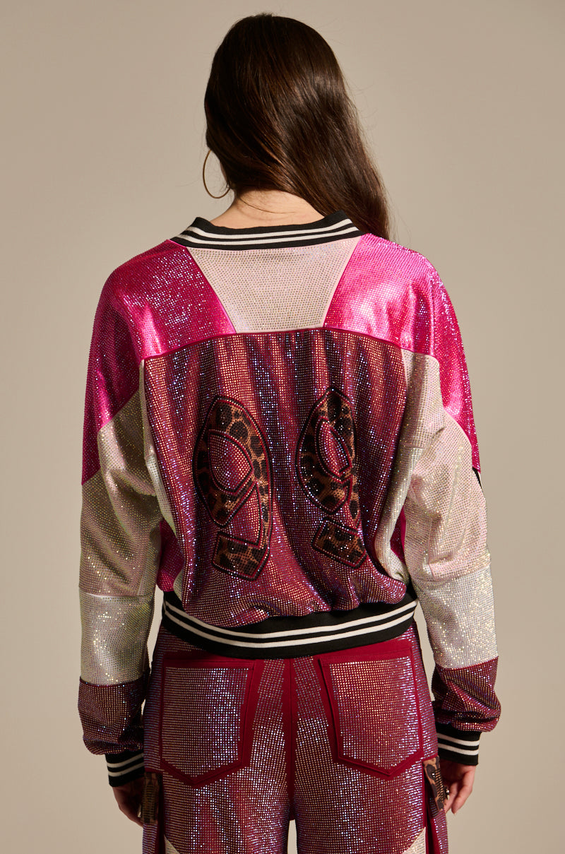 ONLY THE COOLEST RHINESTONE JERSEY SWEATSHIRT