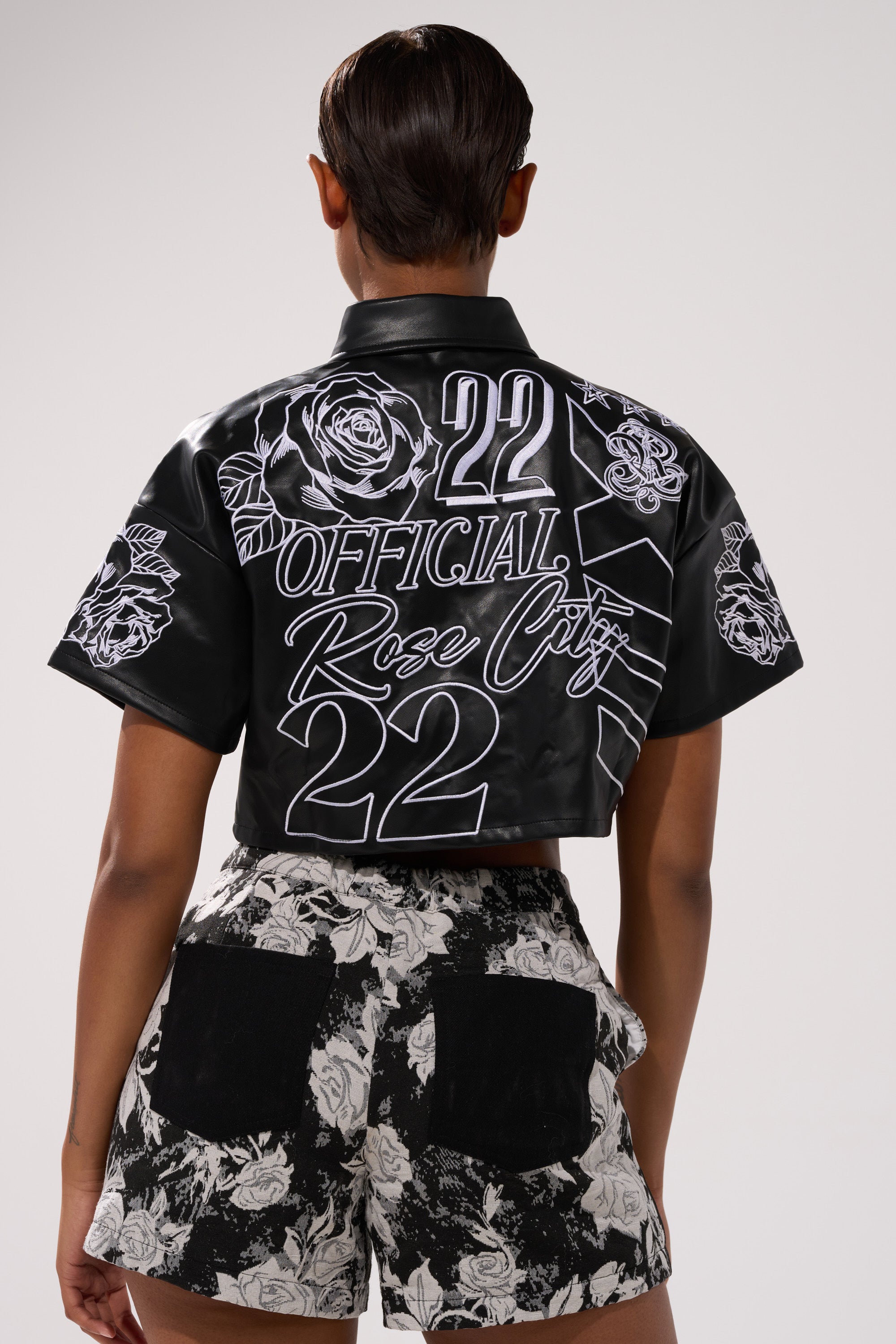 MAKE IT OFFICIAL FAUX LEATHER BUTTON DOWN IN BLACK