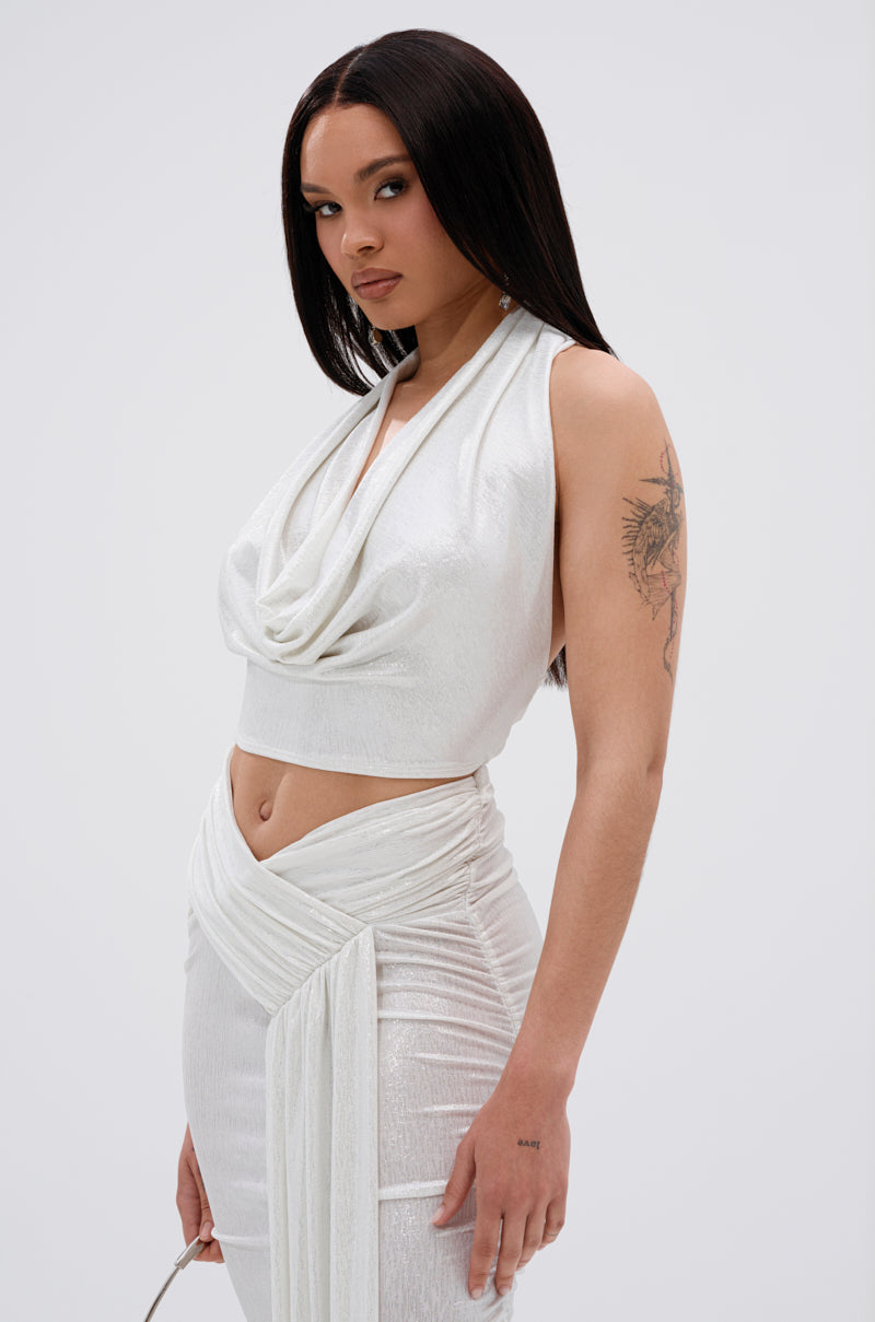 ALL OF THE GLAMOUR SLINKY HALTER NECK TOP IN WHITE