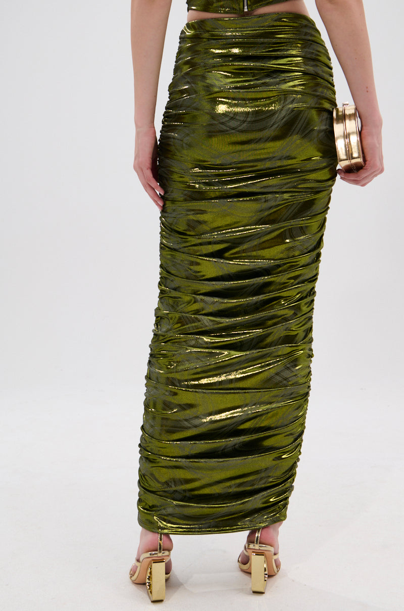 TAYLOR METALLIC RUCHED MAXI SKIRT