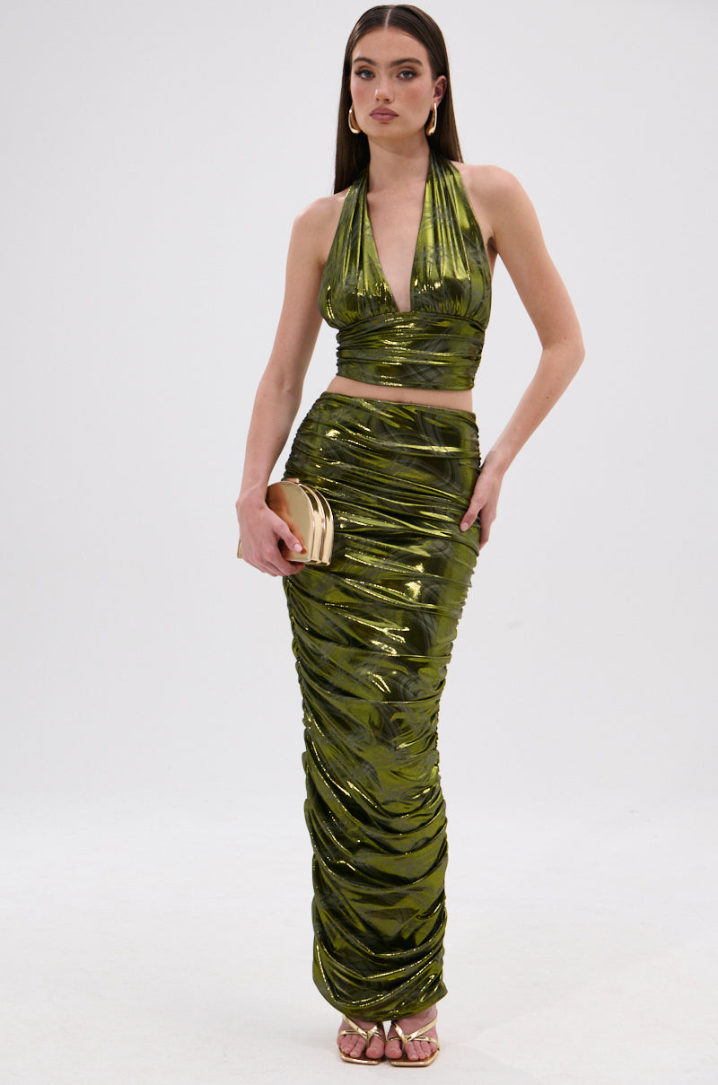 TAYLOR METALLIC RUCHED MAXI SKIRT