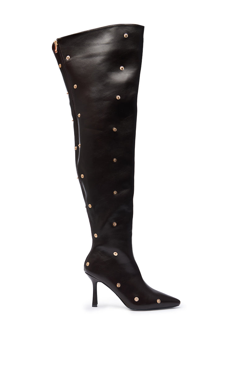AZALEA WANG SWELCIE CHOCOLATE BROWN FOLDED AND SNAP DETAIL THIGH HIGH BOOT