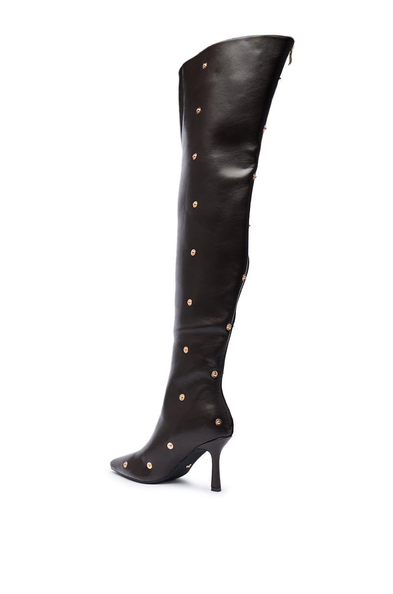 AZALEA WANG SWELCIE CHOCOLATE BROWN FOLDED AND SNAP DETAIL THIGH HIGH BOOT
