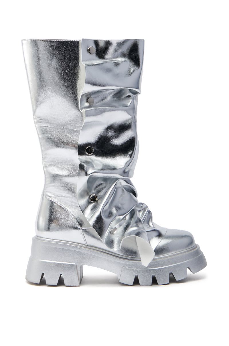 AZALEA WANG SYBEL BUTTON SILVER FLAT BOOTIE