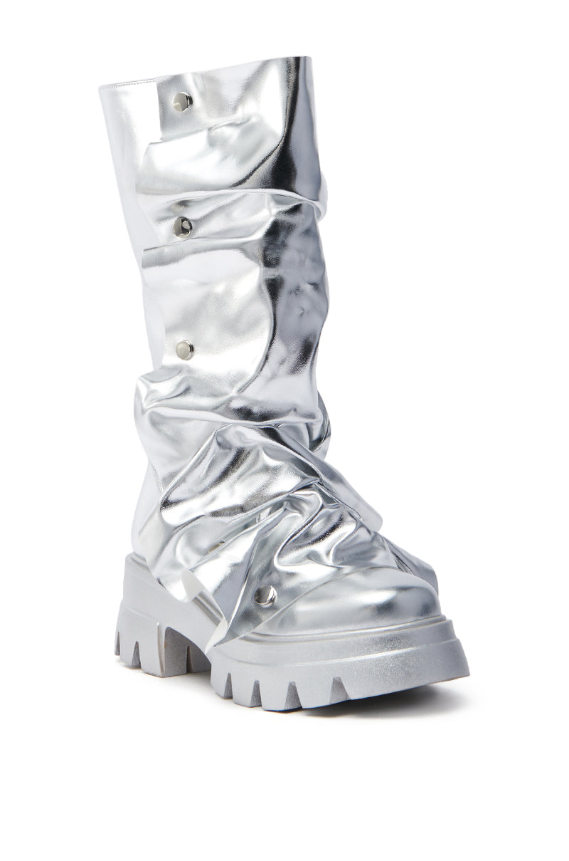 AZALEA WANG SYBEL BUTTON SILVER FLAT BOOTIE