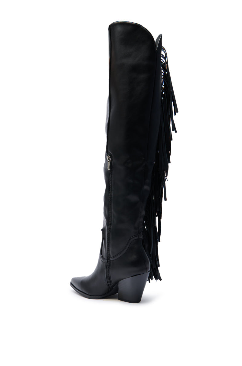 AZALEA WANG SZYMON BLACK WESTERN BOOT WITH FRINGE DETAILING