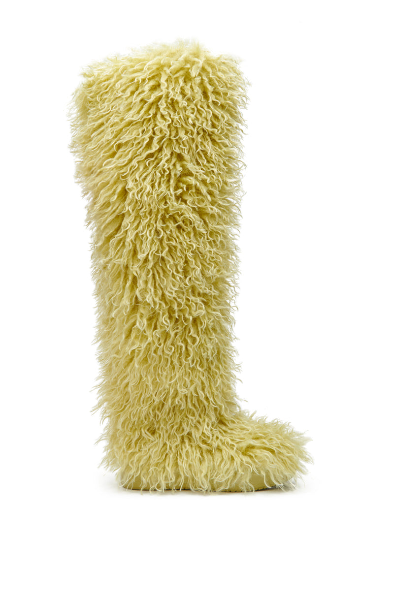 AZALEA WANG TEMPLETON LIME FAUX POODLE FUR OVER THE KNEE BOOT