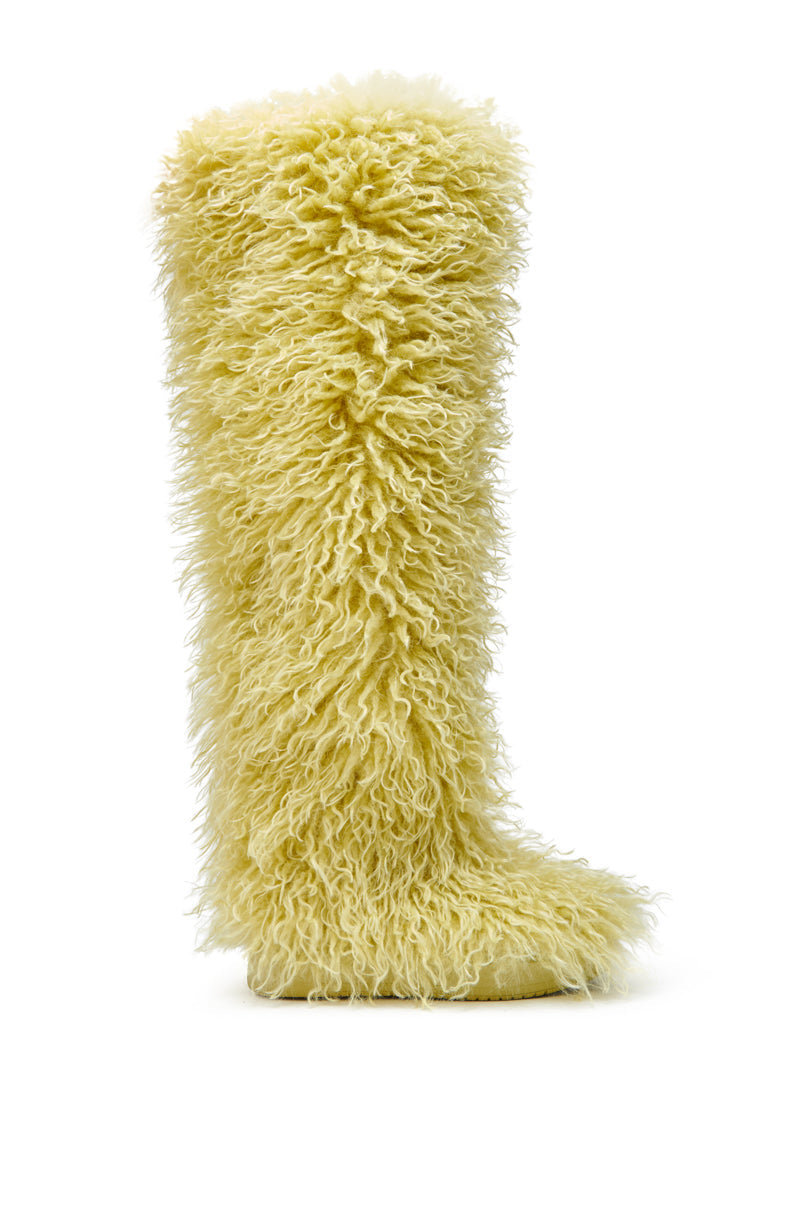 AZALEA WANG TEMPLETON LIME FAUX POODLE FUR OVER THE KNEE BOOT